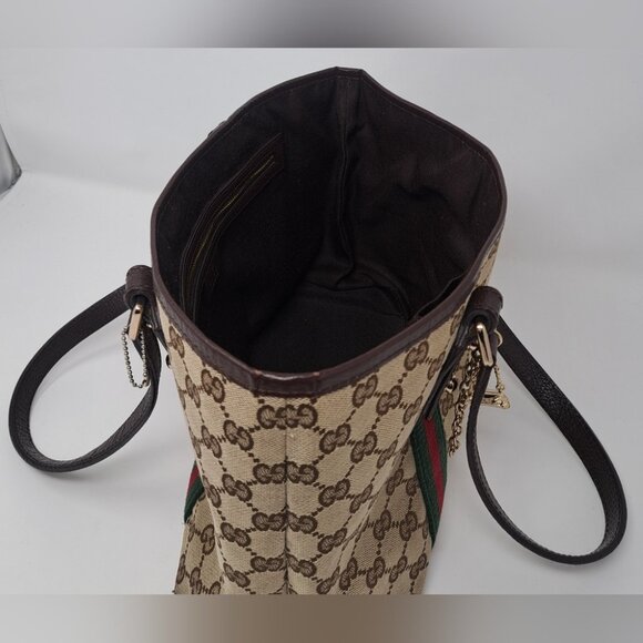 Gucci Women's GG Canvas Shelly Tote Bag Hand Bag Web Stripe Leather 137396 - Picture 14 of 16